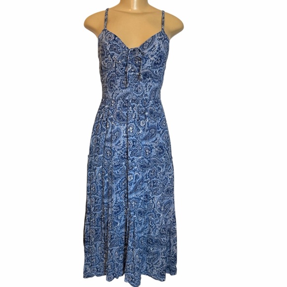 Hollister Dresses & Skirts - Hollister Ruffle Blue Paisley Midi Dress medium